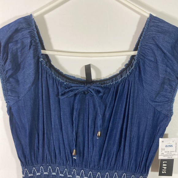 Lapis Maxi Dress Women Size S Dark & Faded Elastic Neck & Sleeves New With Tags - Picture 5 of 11